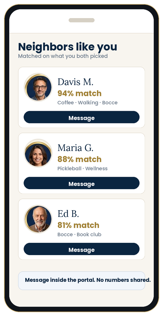 Neighbors matched on shared interests