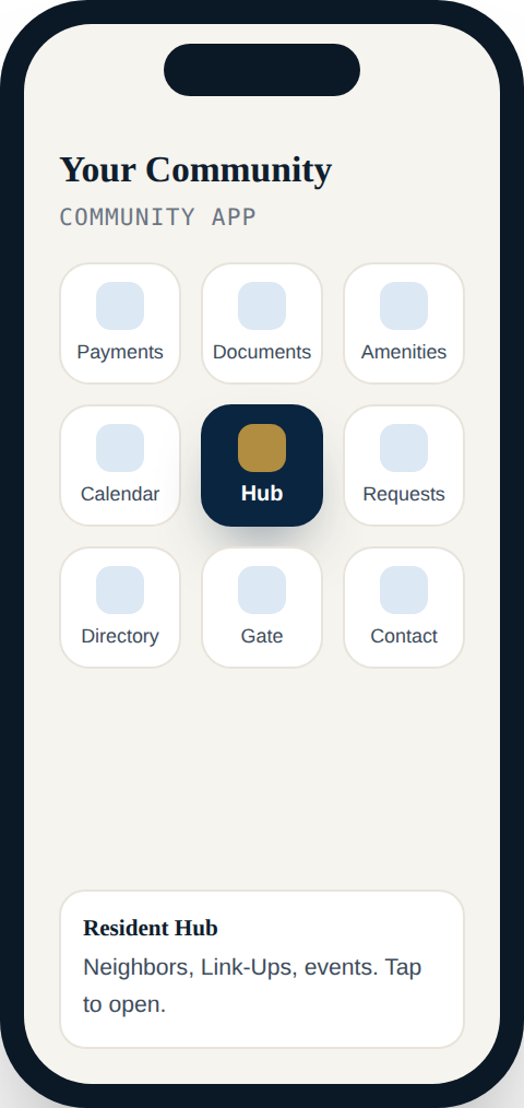 A community app with a Resident Hub tile
